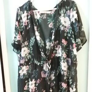 Sheer Floral High-Low Jacket, Size 2x
